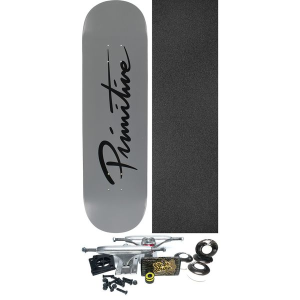 Primitive Skateboarding Nuevo Script Core Grey Skateboard Deck - 8.3" x 31.75" - Complete Skateboard Bundle